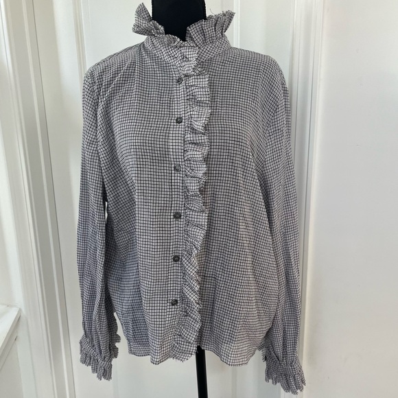 NWT Zara Women’s COLLECTION RUFFLED PLAID BLOUSE XL - Picture 4 of 10